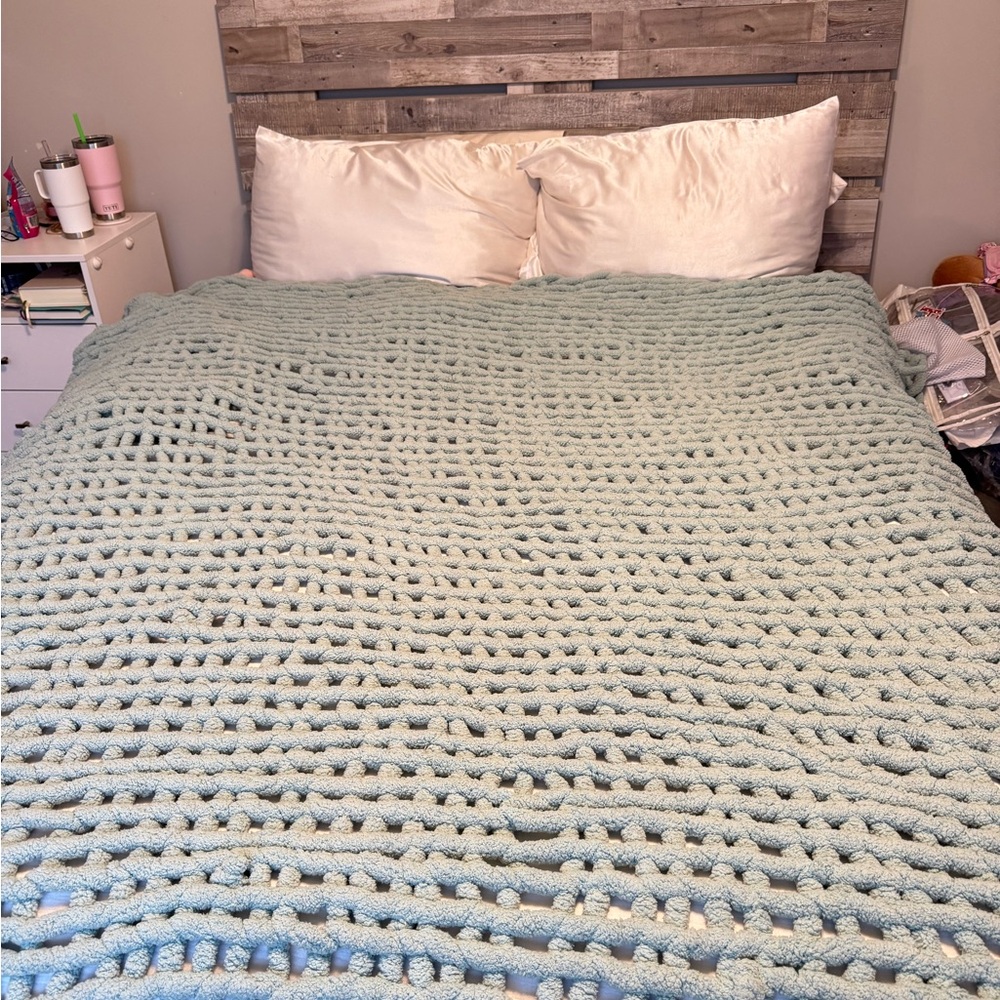 Chunky Hand Knit Blanket - Teal